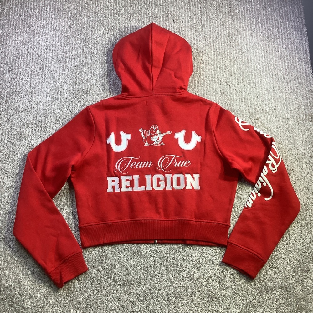 True Religion Salsa‎ Red Embroidered Shrunkn Zip Hoodie Size L NWT